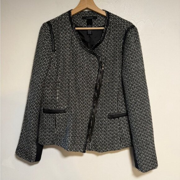 Sandro Tweed Moto Jacket Black & White Size L - Picture 2 of 11